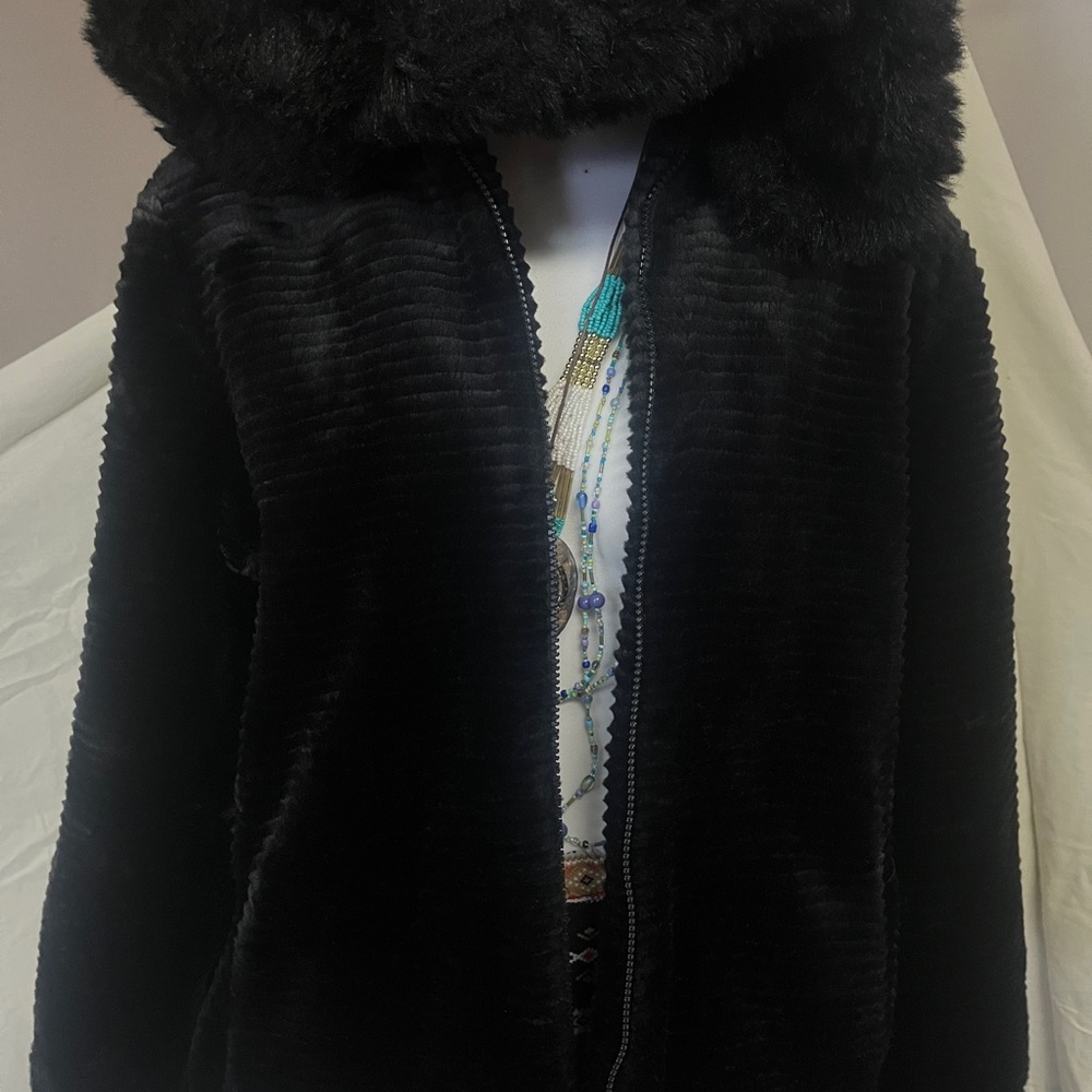 Faux Fur black hooded jacket